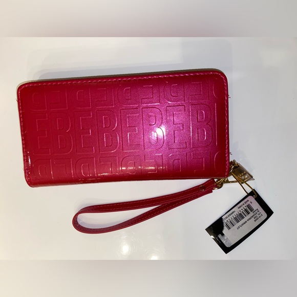 Bebe Irridescent Dark Pink Monogram Purse W/ Matching Wallet & Crossbody Strap - Picture 12 of 14